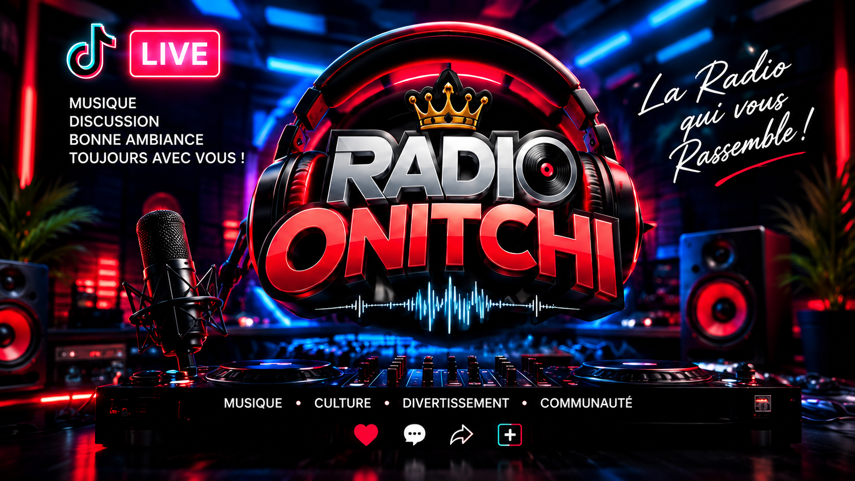 Radio Onitchi, un studio musical aux lumières rouges et bleues